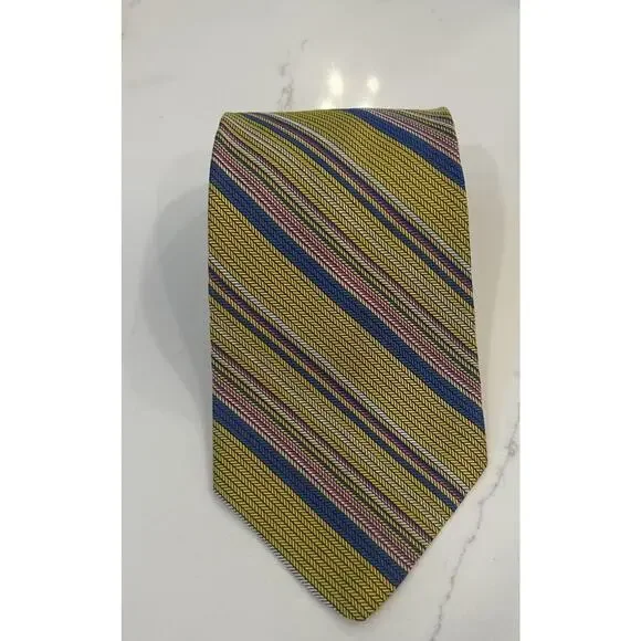 Vtg JC Penney Mens Tie 4” Yellow Striped All Silk Neck Tie New with Tags 1970s - Picture 3 of 10